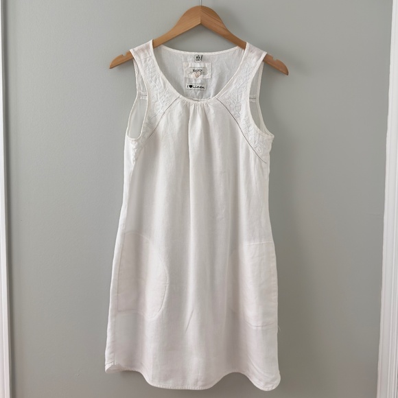 Malvin I Love Linen Dress White Size US 6 Sleeveless w/ Pockets Embroidered - Picture 1 of 11